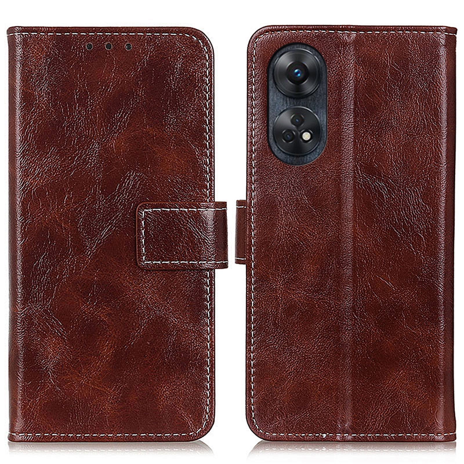 For Oppo Reno8 T 4G PU Leather Phone Cover Stand Retro Crazy Horse Texture Cell Phone Wallet Case