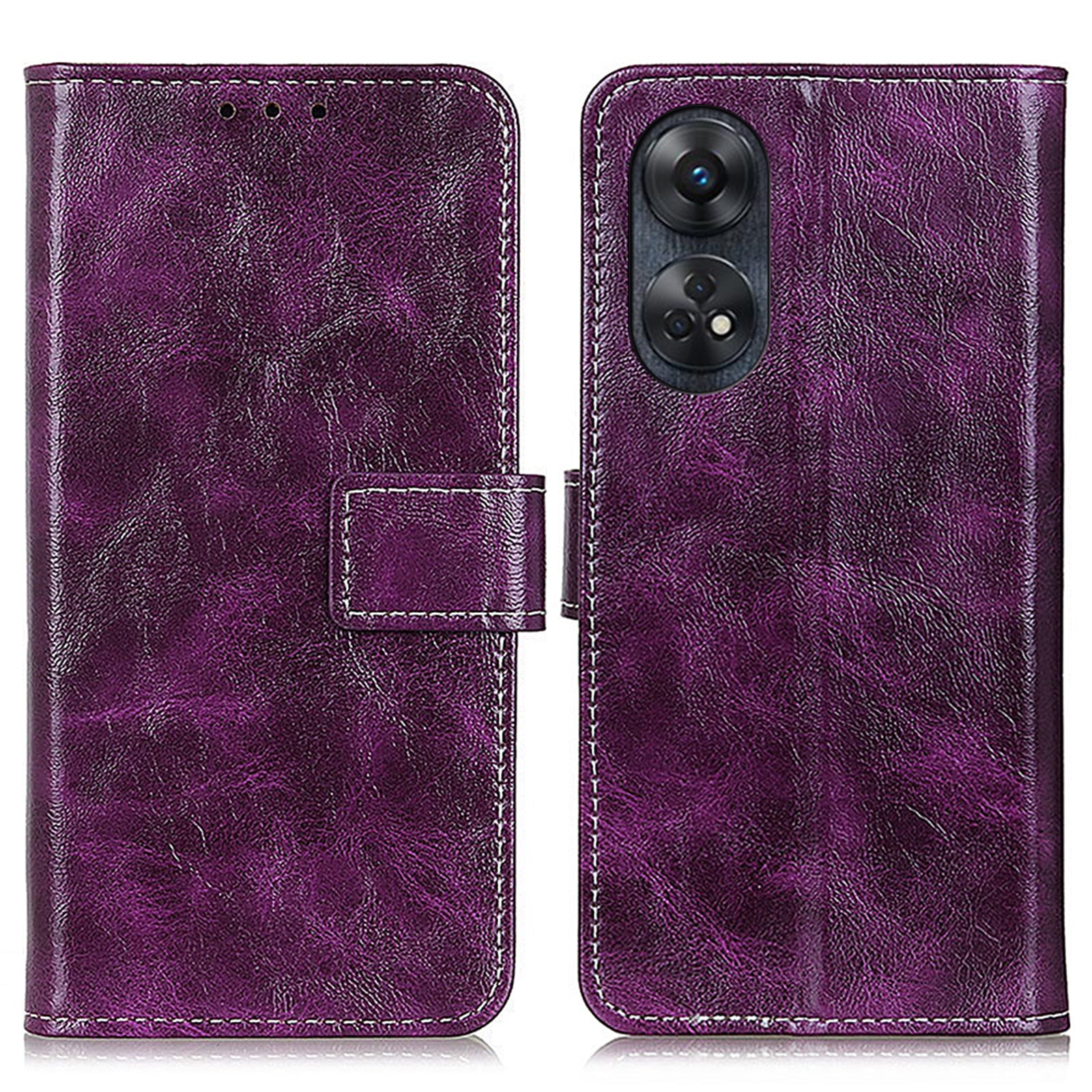 For Oppo Reno8 T 4G PU Leather Phone Cover Stand Retro Crazy Horse Texture Cell Phone Wallet Case