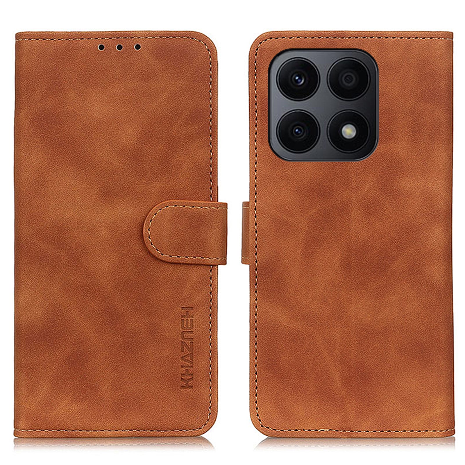KHAZNEH For Honor X8a 4G Leather Phone Case Retro Texture Wallet Stand Protective Phone Cover