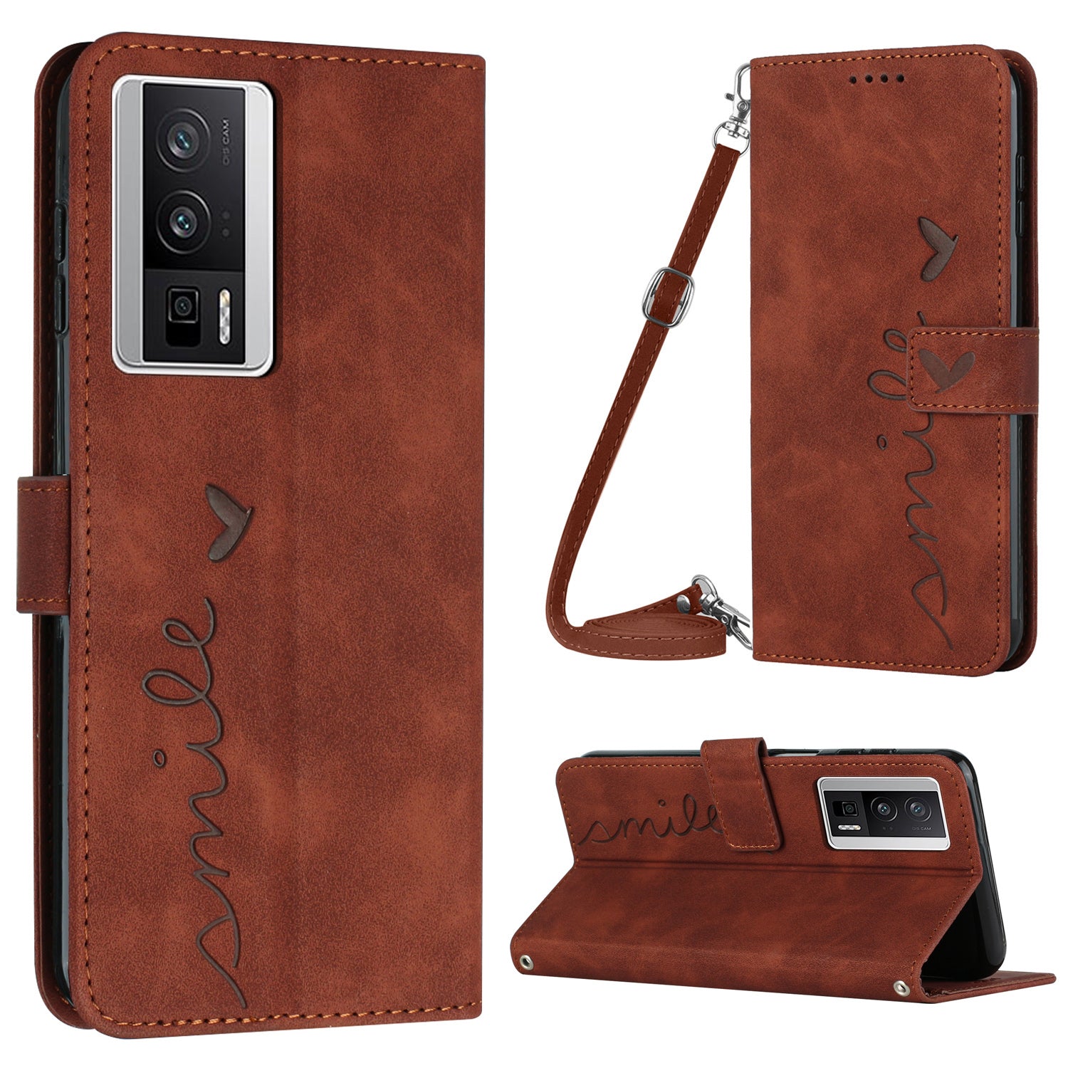 For Xiaomi Poco F5 Pro 5G Redmi K60 Pro 5G K60 5G Stand PU Leather Phone Case Heart Shape Phone Wallet Cover with Shoulder Strap