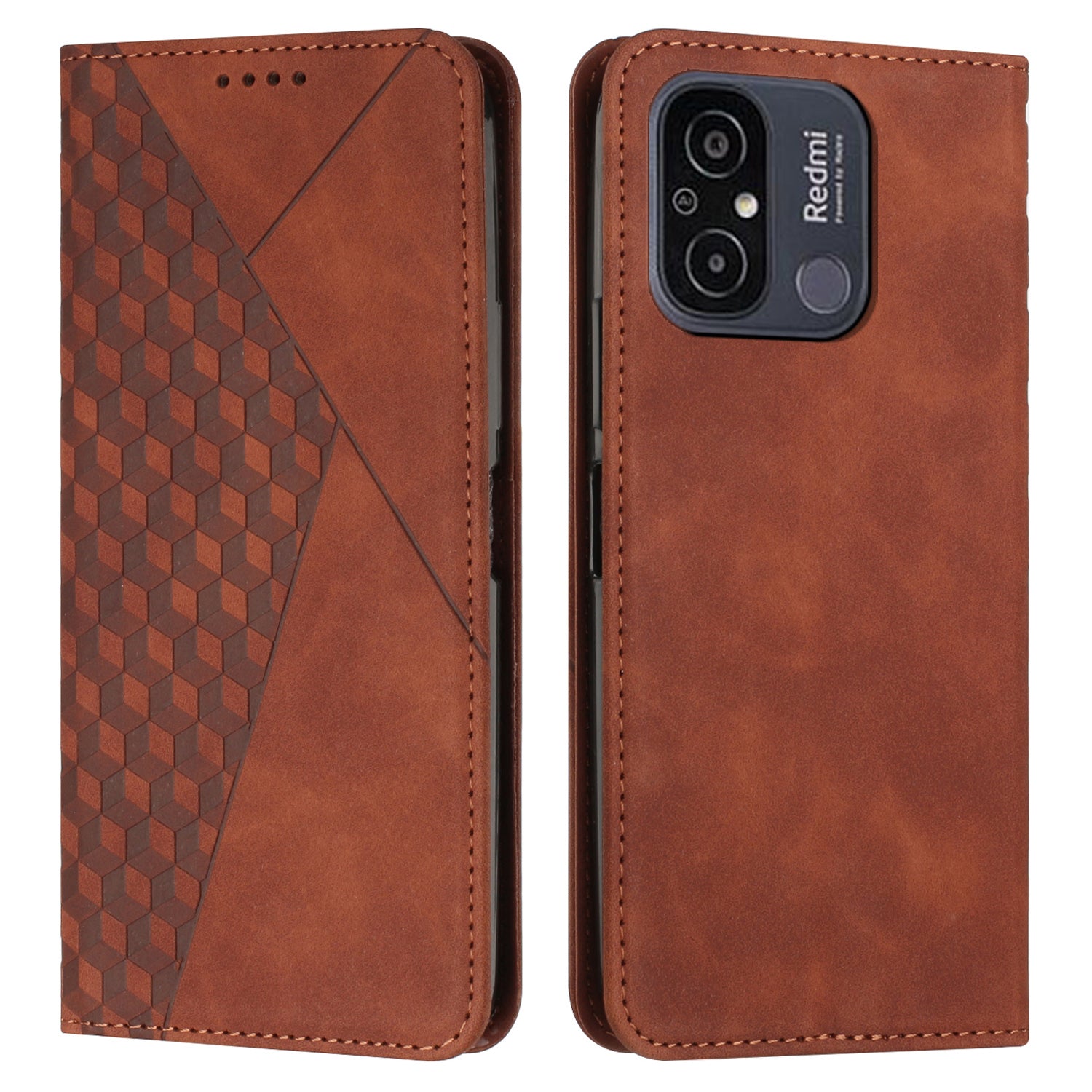 For Xiaomi Redmi 12C 4G Redmi 11A 4G Wallet Phone Cover Imprinted Rhombus Pattern Phone Stand Case