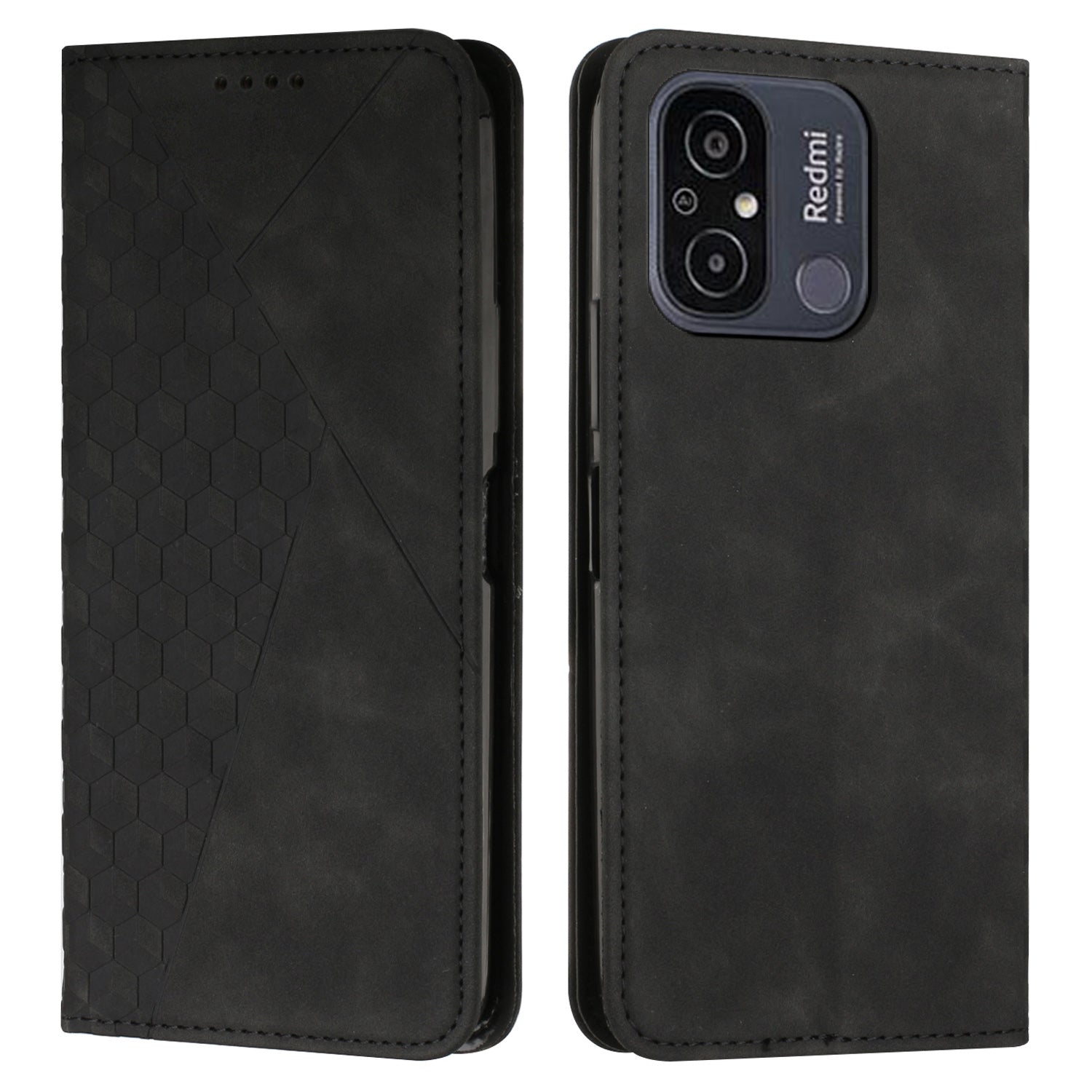For Xiaomi Redmi 12C 4G Redmi 11A 4G Wallet Phone Cover Imprinted Rhombus Pattern Phone Stand Case