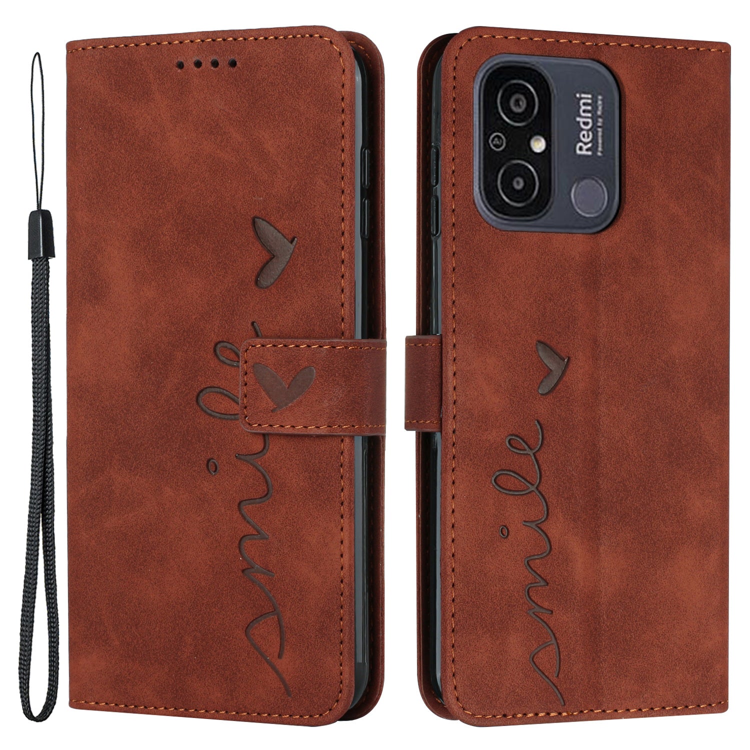For Xiaomi Redmi 12C 4G Redmi 11A 4G Cell Phone Cover Imprinted Heart Shape Stand Leather Phone Wallet Case with Strap