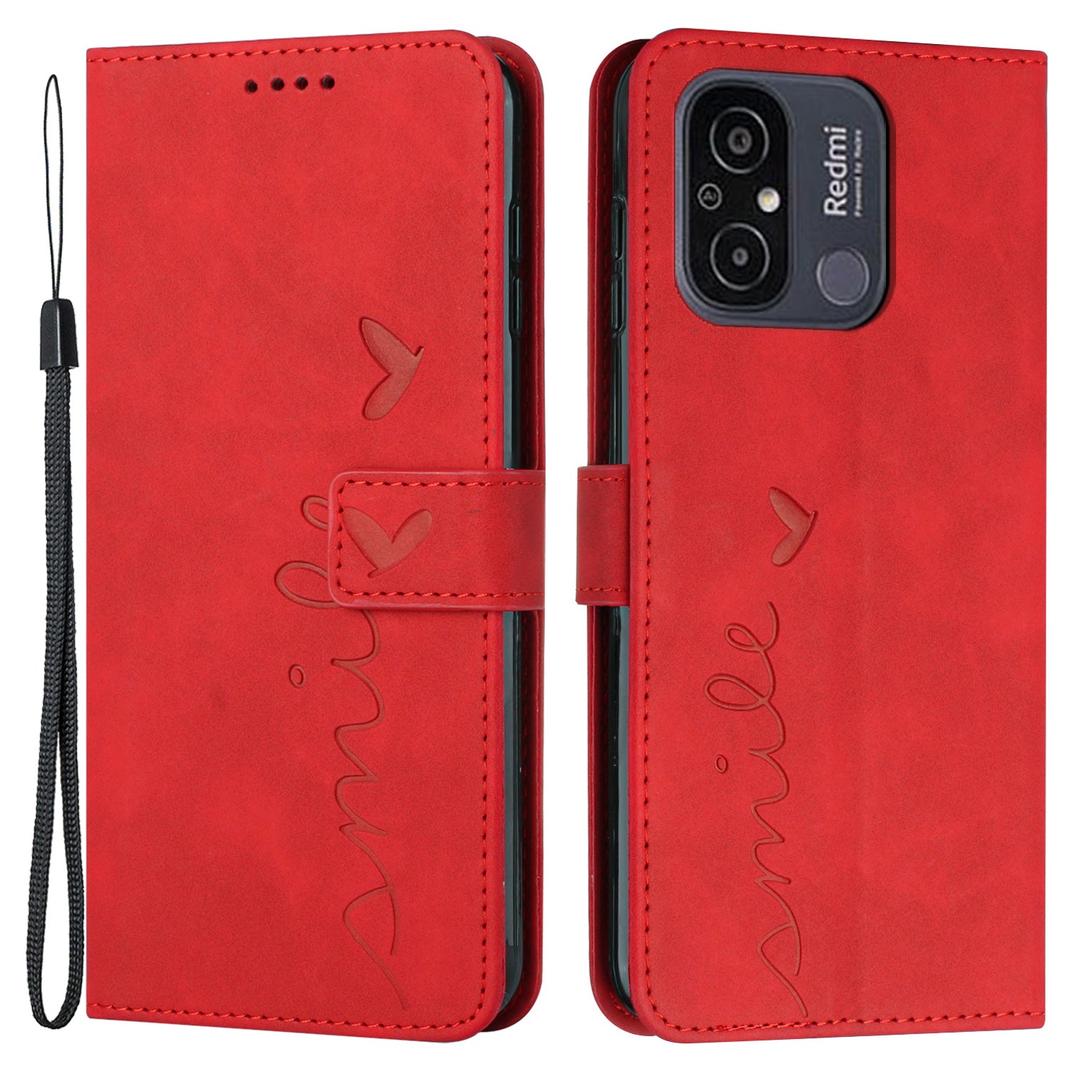 For Xiaomi Redmi 12C 4G Redmi 11A 4G Cell Phone Cover Imprinted Heart Shape Stand Leather Phone Wallet Case with Strap