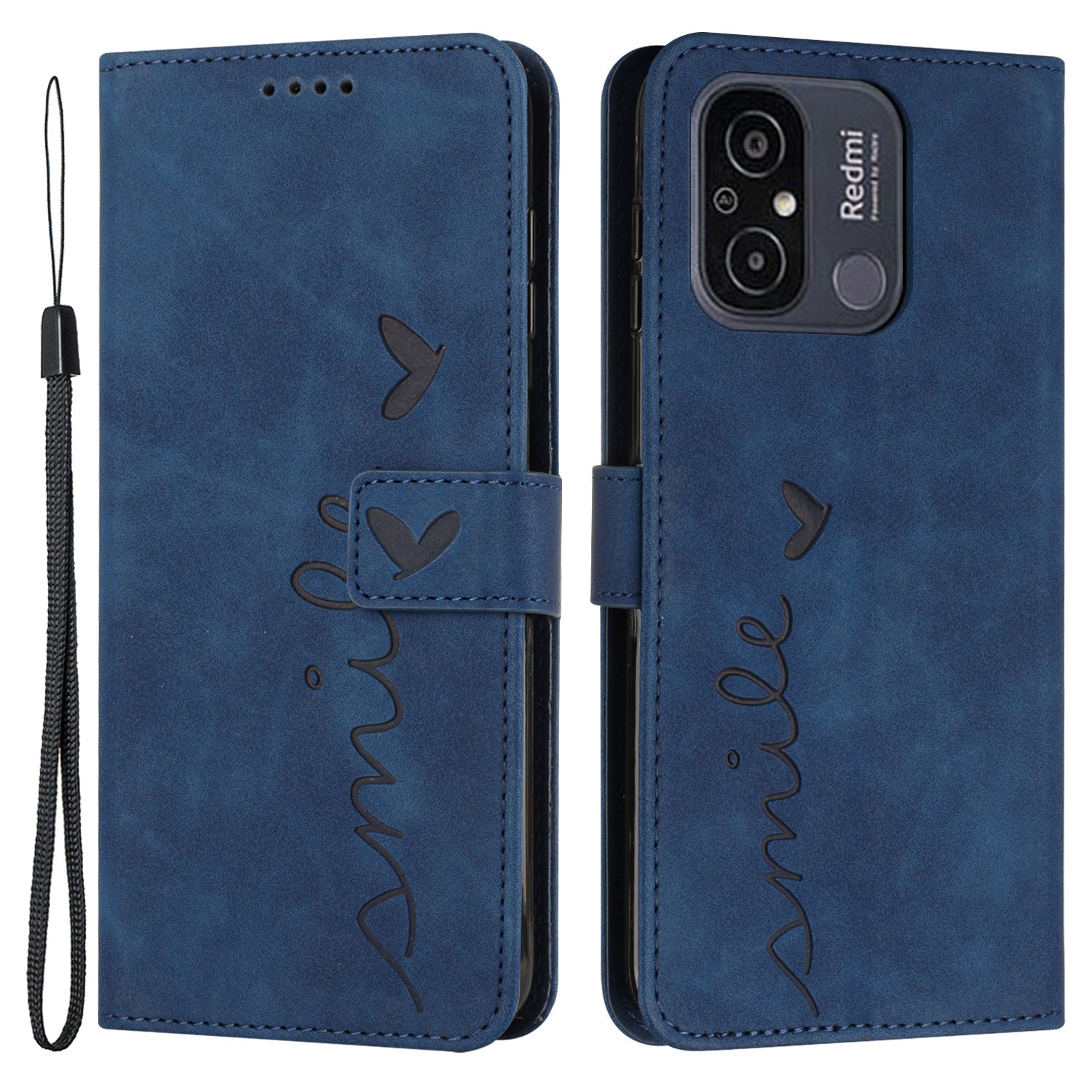 For Xiaomi Redmi 12C 4G Redmi 11A 4G Cell Phone Cover Imprinted Heart Shape Stand Leather Phone Wallet Case with Strap