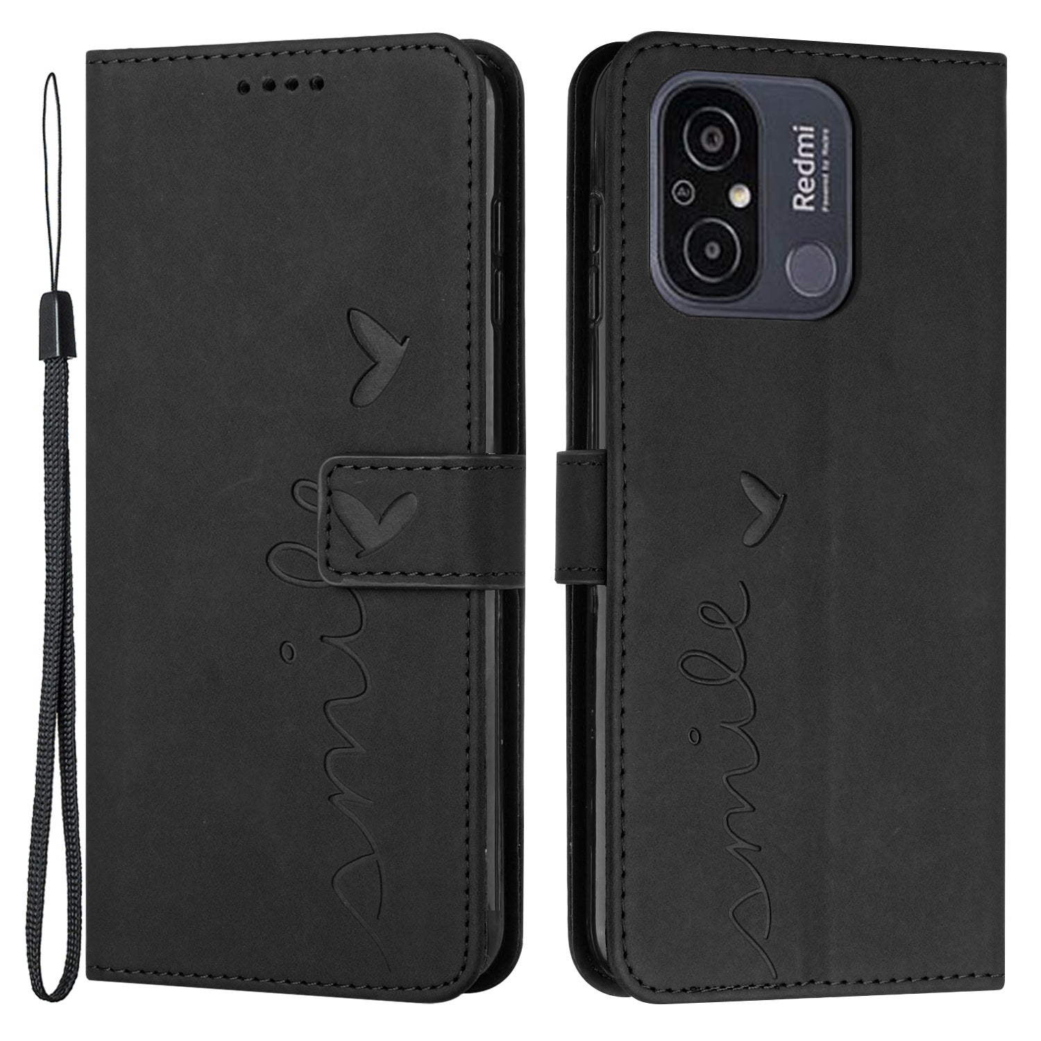 For Xiaomi Redmi 12C 4G Redmi 11A 4G Cell Phone Cover Imprinted Heart Shape Stand Leather Phone Wallet Case with Strap