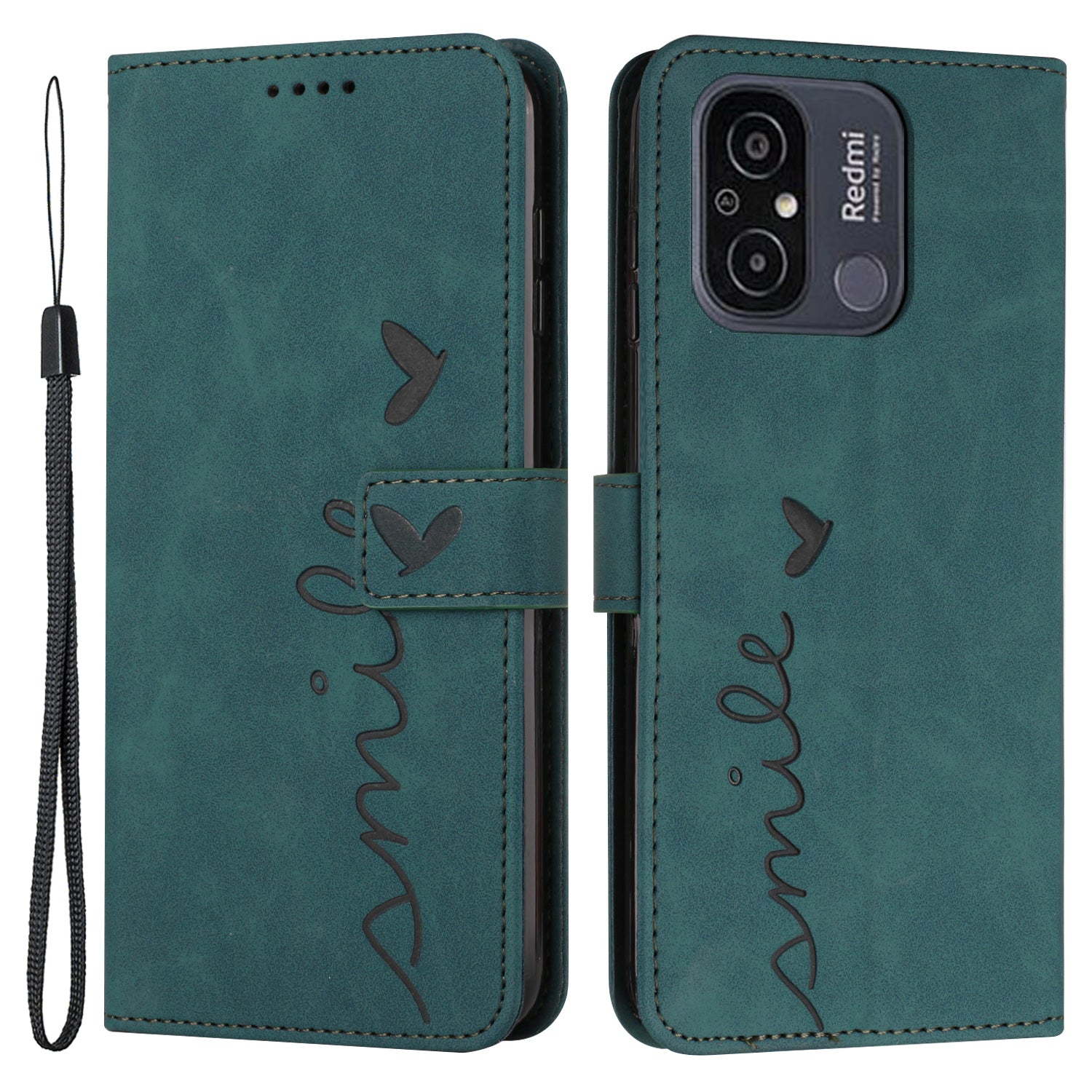 For Xiaomi Redmi 12C 4G Redmi 11A 4G Cell Phone Cover Imprinted Heart Shape Stand Leather Phone Wallet Case with Strap