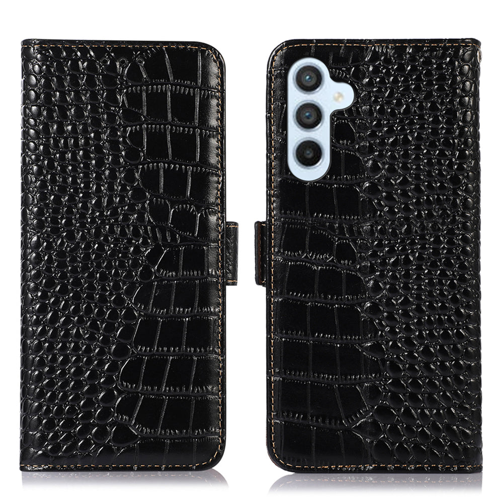 Anti-drop Phone Case for Samsung Galaxy A24 4G RFID Blocking Stand Wallet Genuine Cowhide Leather Phone Cover