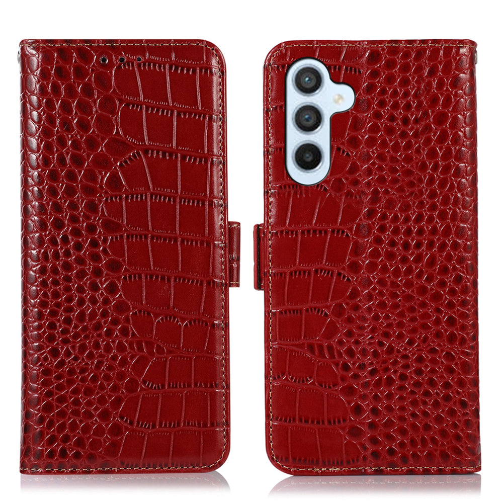 Anti-drop Phone Case for Samsung Galaxy A24 4G RFID Blocking Stand Wallet Genuine Cowhide Leather Phone Cover