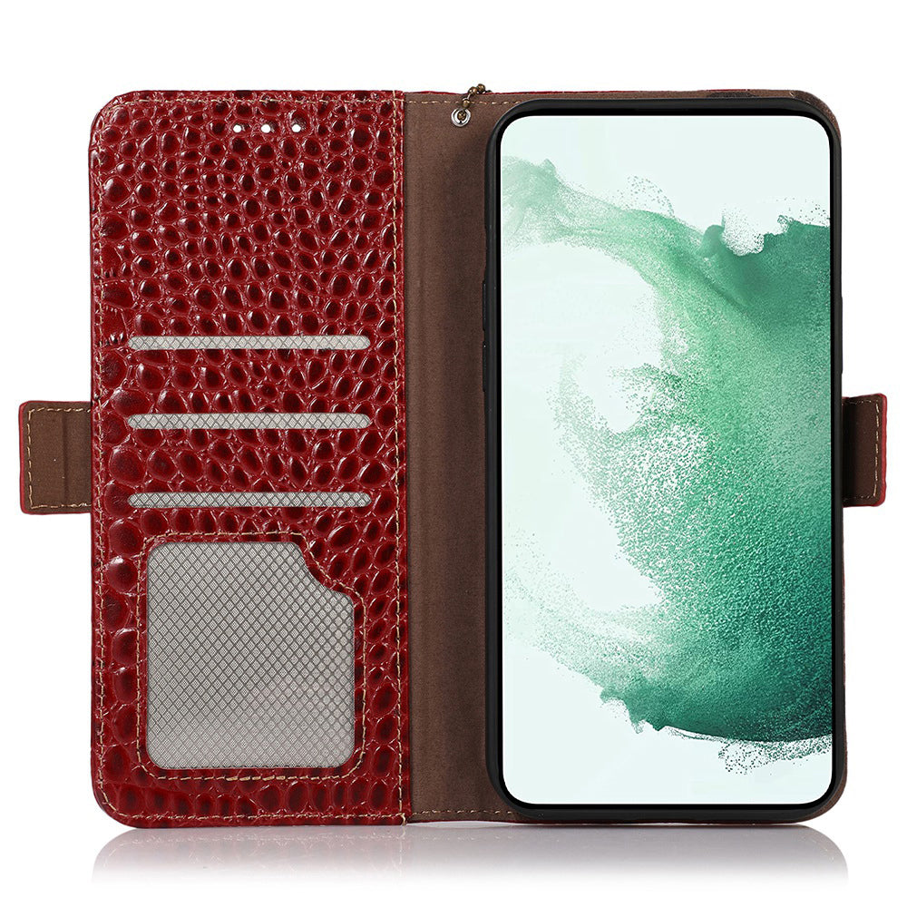 Anti-drop Phone Case for Samsung Galaxy A24 4G RFID Blocking Stand Wallet Genuine Cowhide Leather Phone Cover