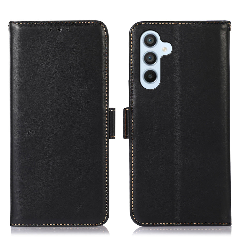 Anti-drop Phone Cover For Samsung Galaxy A24 4G RFID Blocking Genuine Cowhide Leather Case Wallet Stand