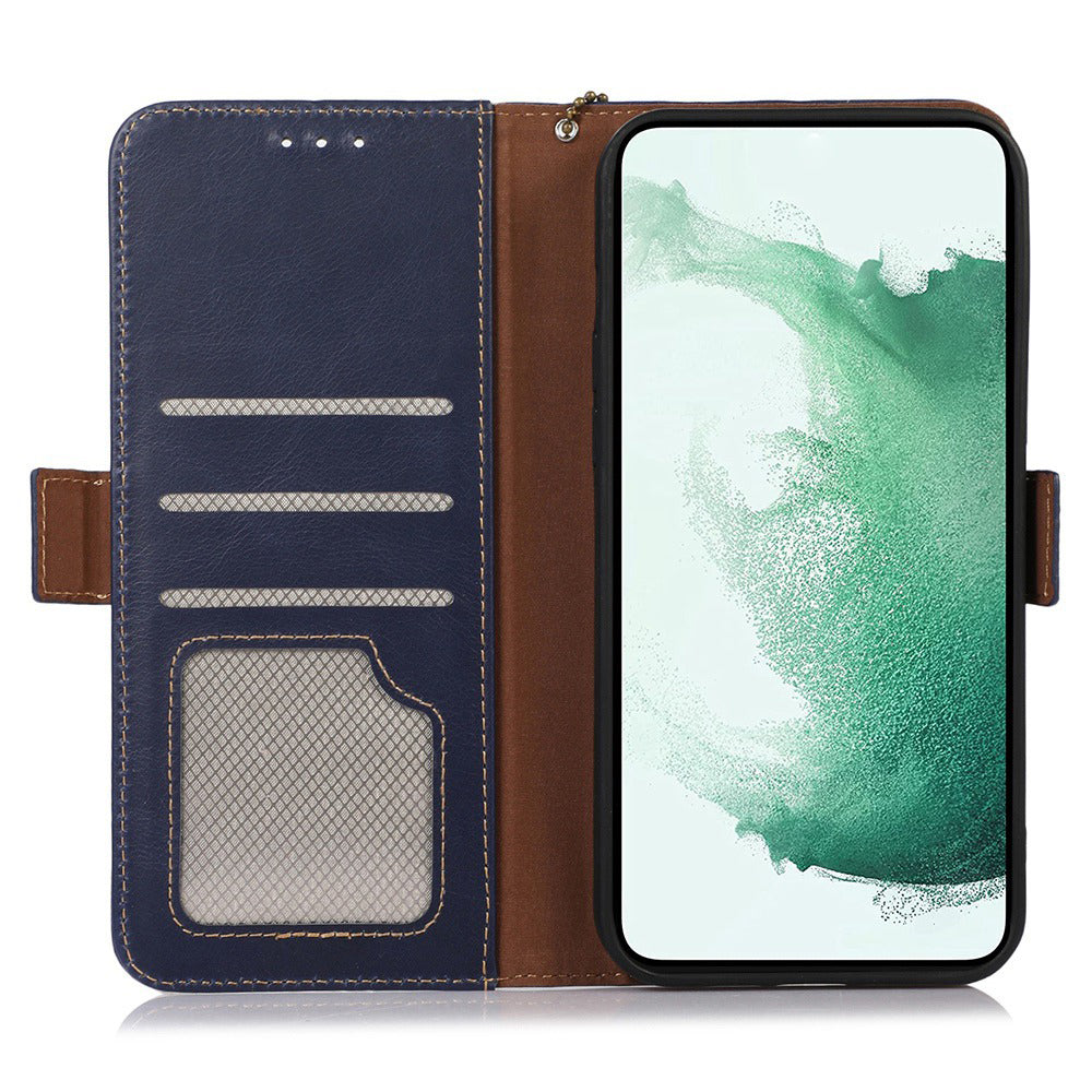 Anti-drop Phone Cover For Samsung Galaxy A24 4G RFID Blocking Genuine Cowhide Leather Case Wallet Stand
