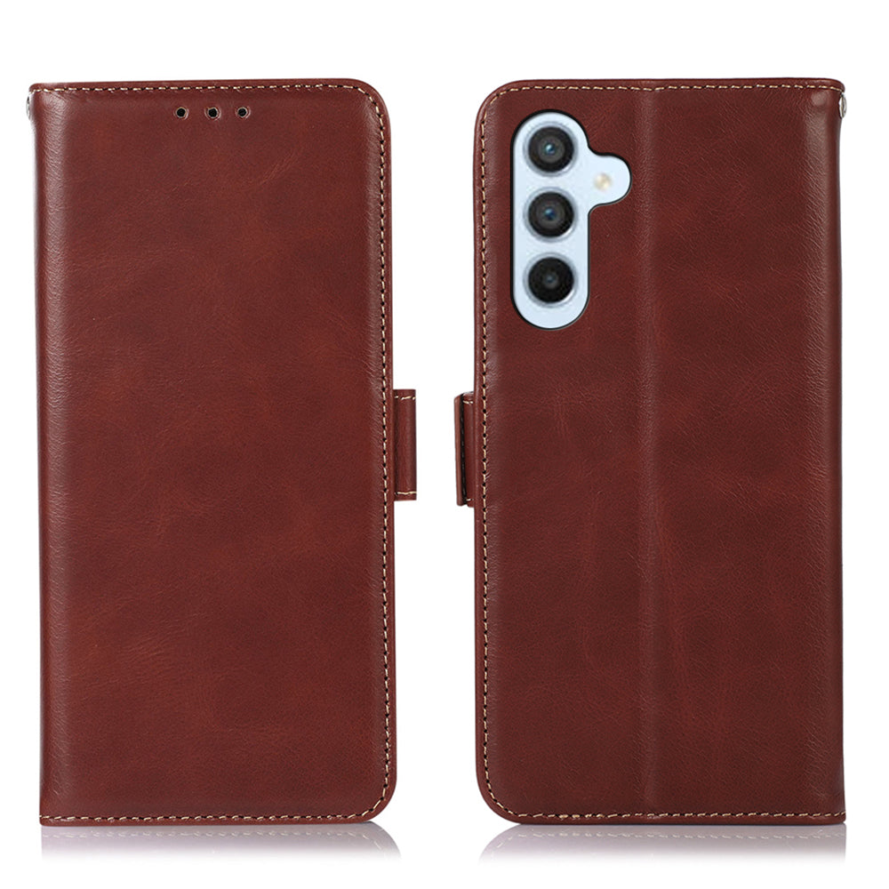 Anti-drop Phone Cover For Samsung Galaxy A24 4G RFID Blocking Genuine Cowhide Leather Case Wallet Stand