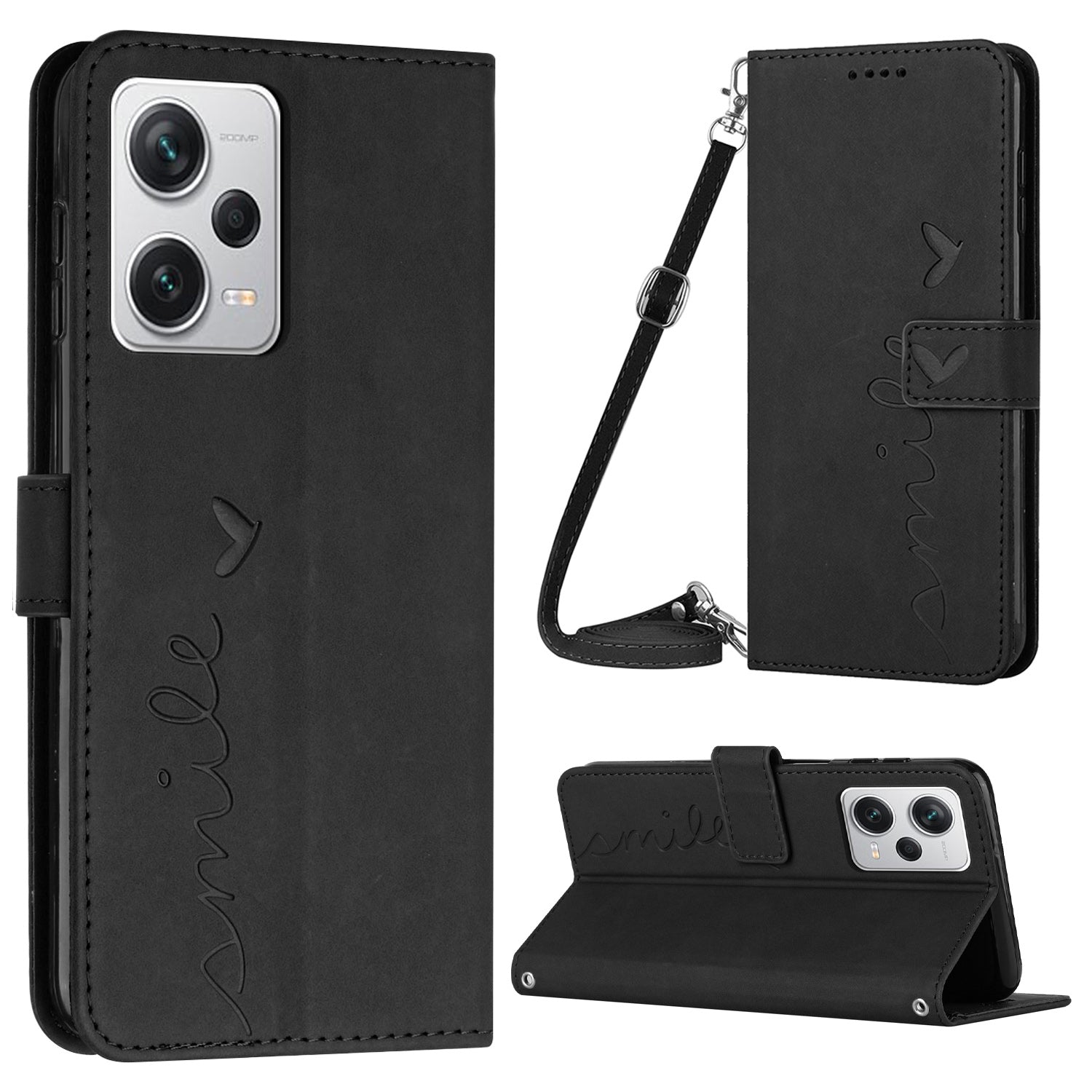 For Xiaomi Redmi Note 12 Pro 5G Note 12 Explorer 5G Cell Phone Case Stand Wallet Heart Shape Phone Leather Cover with Shoulder Strap