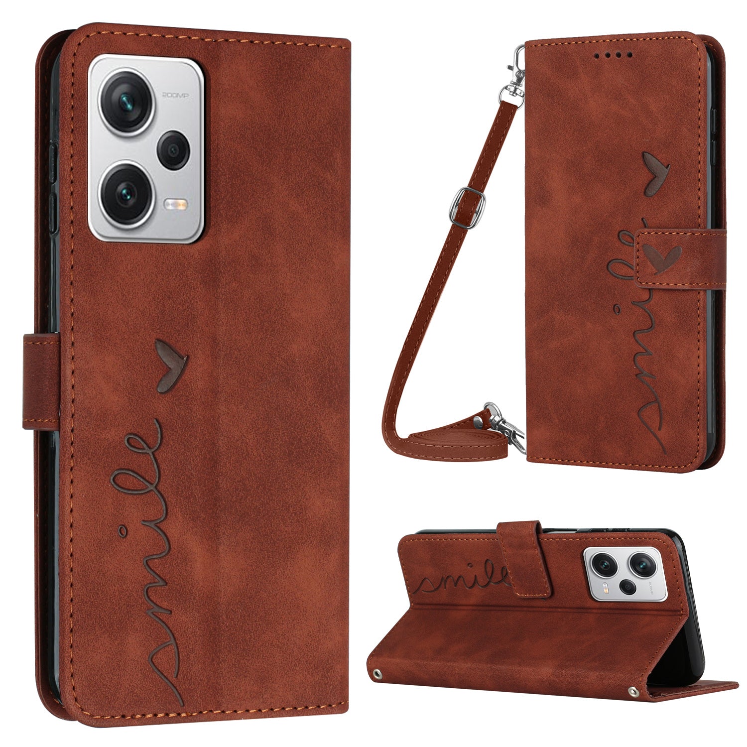 For Xiaomi Redmi Note 12 Pro 5G Note 12 Explorer 5G Cell Phone Case Stand Wallet Heart Shape Phone Leather Cover with Shoulder Strap