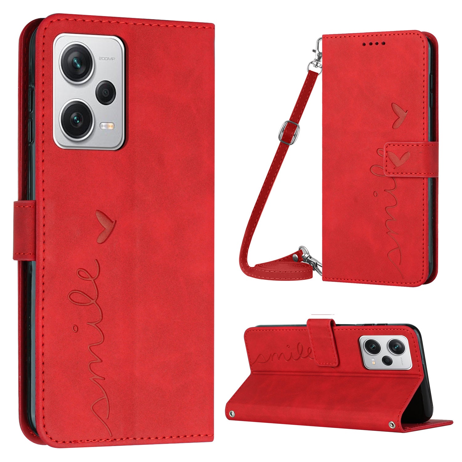 For Xiaomi Redmi Note 12 Pro 5G Note 12 Explorer 5G Cell Phone Case Stand Wallet Heart Shape Phone Leather Cover with Shoulder Strap