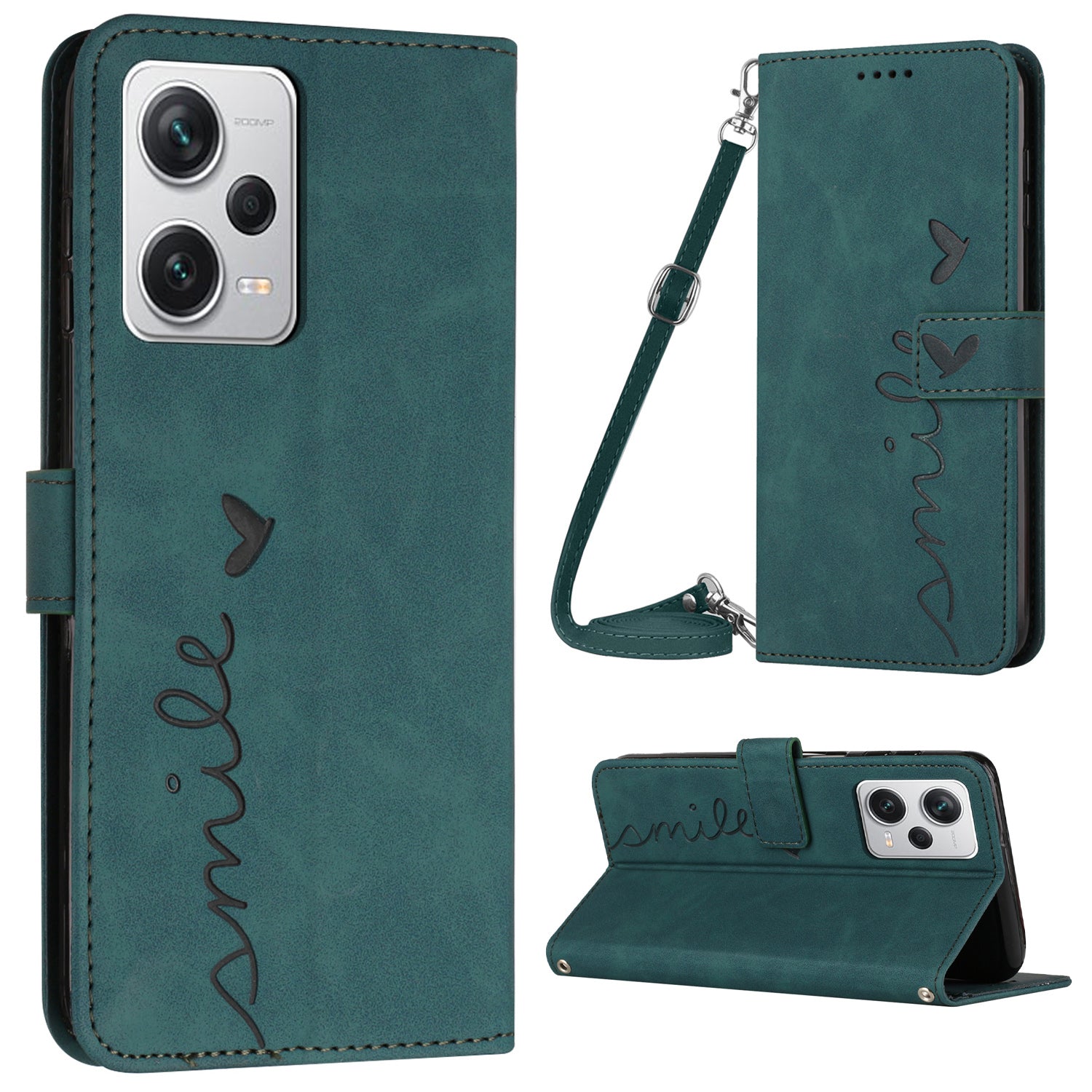For Xiaomi Redmi Note 12 Pro 5G Note 12 Explorer 5G Cell Phone Case Stand Wallet Heart Shape Phone Leather Cover with Shoulder Strap