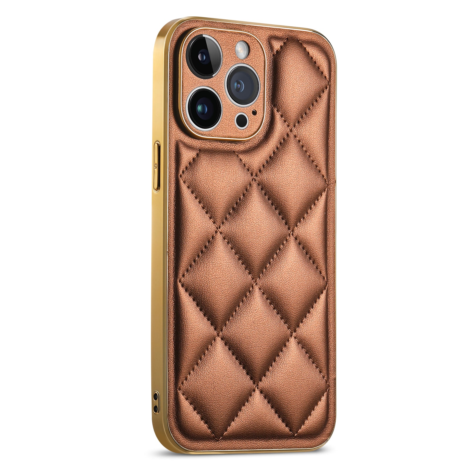 SUTENI Til iPhone 14 Pro Max Large Rhombus Design Elektroplettering Telefonetui PU læderbelagt TPU PC beskyttelsescover