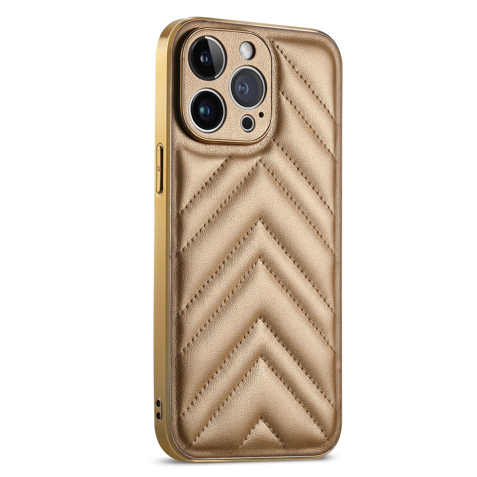 For iPhone 14 Pro V-shape Suture Phone Case PU Leather Coated PC TPU Hybrid Protective Phone Cover