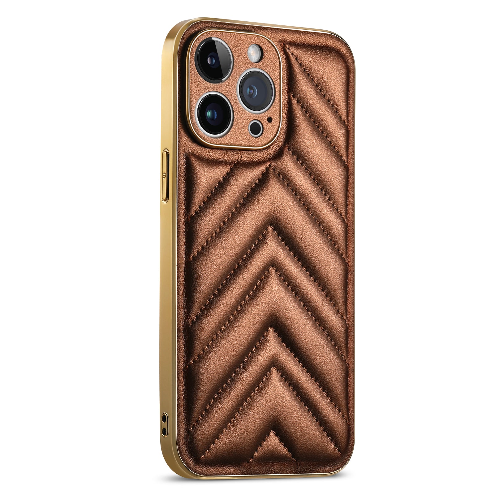For iPhone 14 Pro V-shape Suture Phone Case PU Leather Coated PC TPU Hybrid Protective Phone Cover
