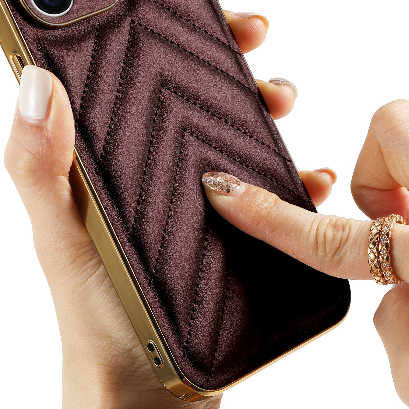 For iPhone 14 Pro V-shape Suture Phone Case PU Leather Coated PC TPU Hybrid Protective Phone Cover