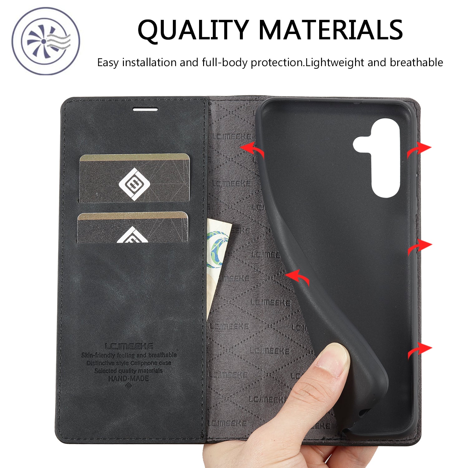 LC.IMEEKE Magnetic Closure Phone Case For Samsung Galaxy A14 4G / 5G PU Leather Cell Phone Cover Wallet Stand
