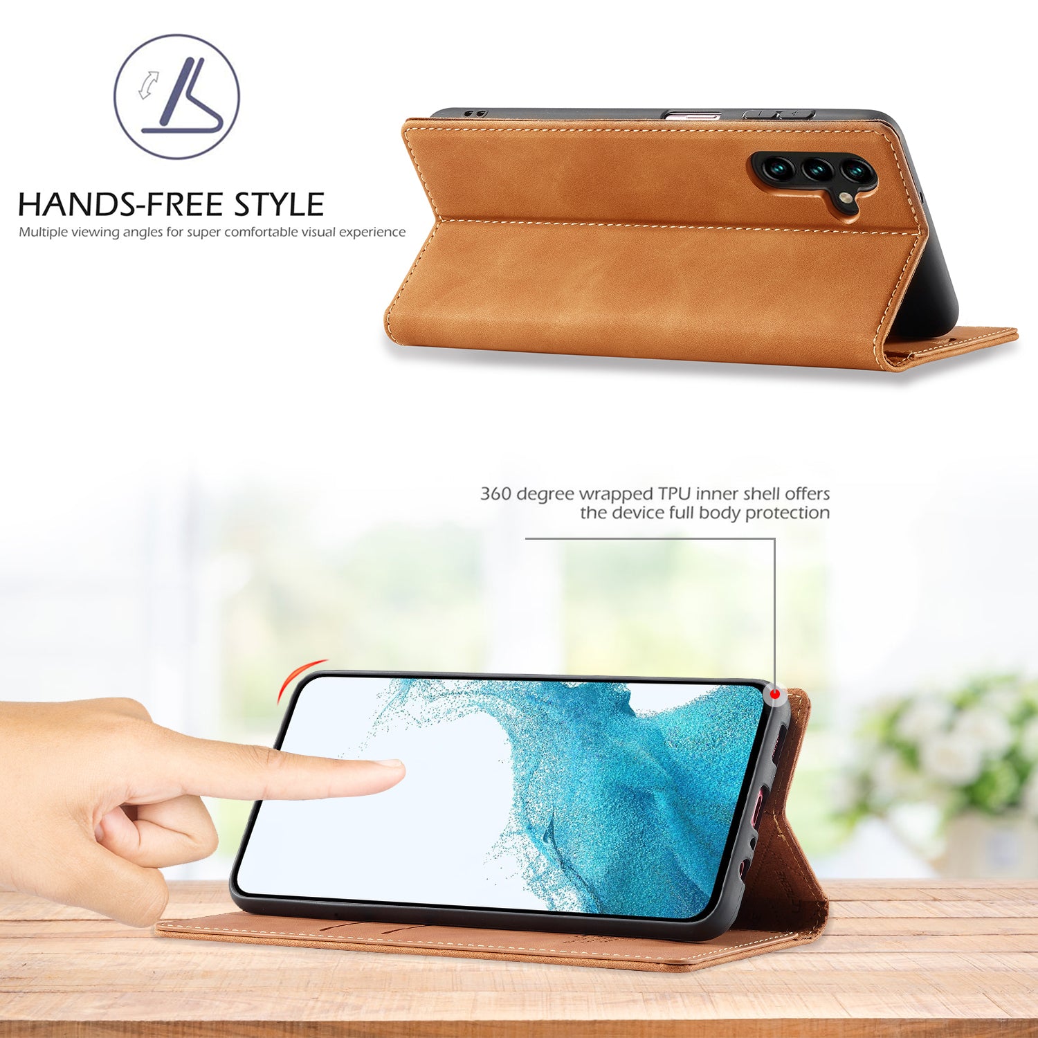 LC.IMEEKE Magnetic Closure Phone Case For Samsung Galaxy A14 4G 5G PU Leather Cell Phone Cover Wallet Stand
