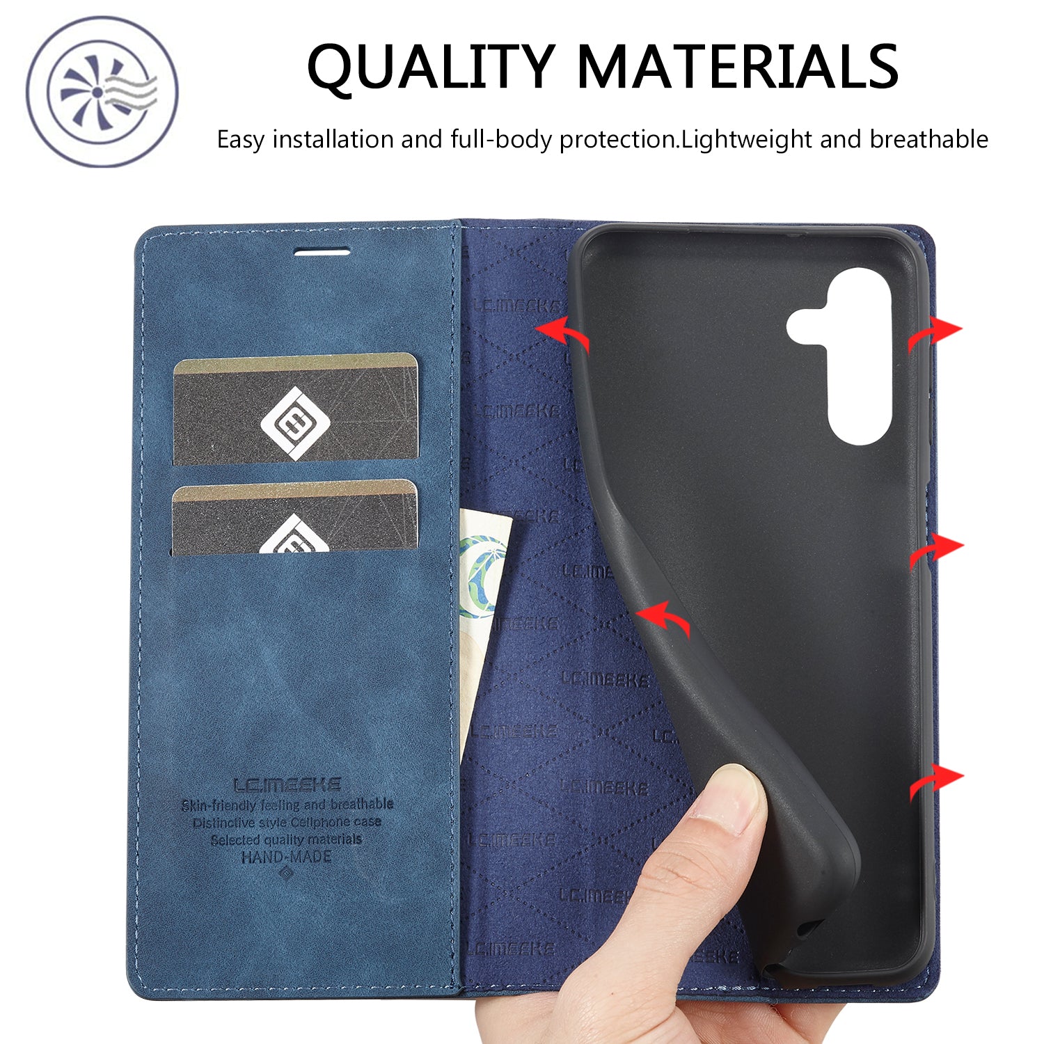 LC.IMEEKE Magnetic Closure Phone Case For Samsung Galaxy A14 4G 5G PU Leather Cell Phone Cover Wallet Stand