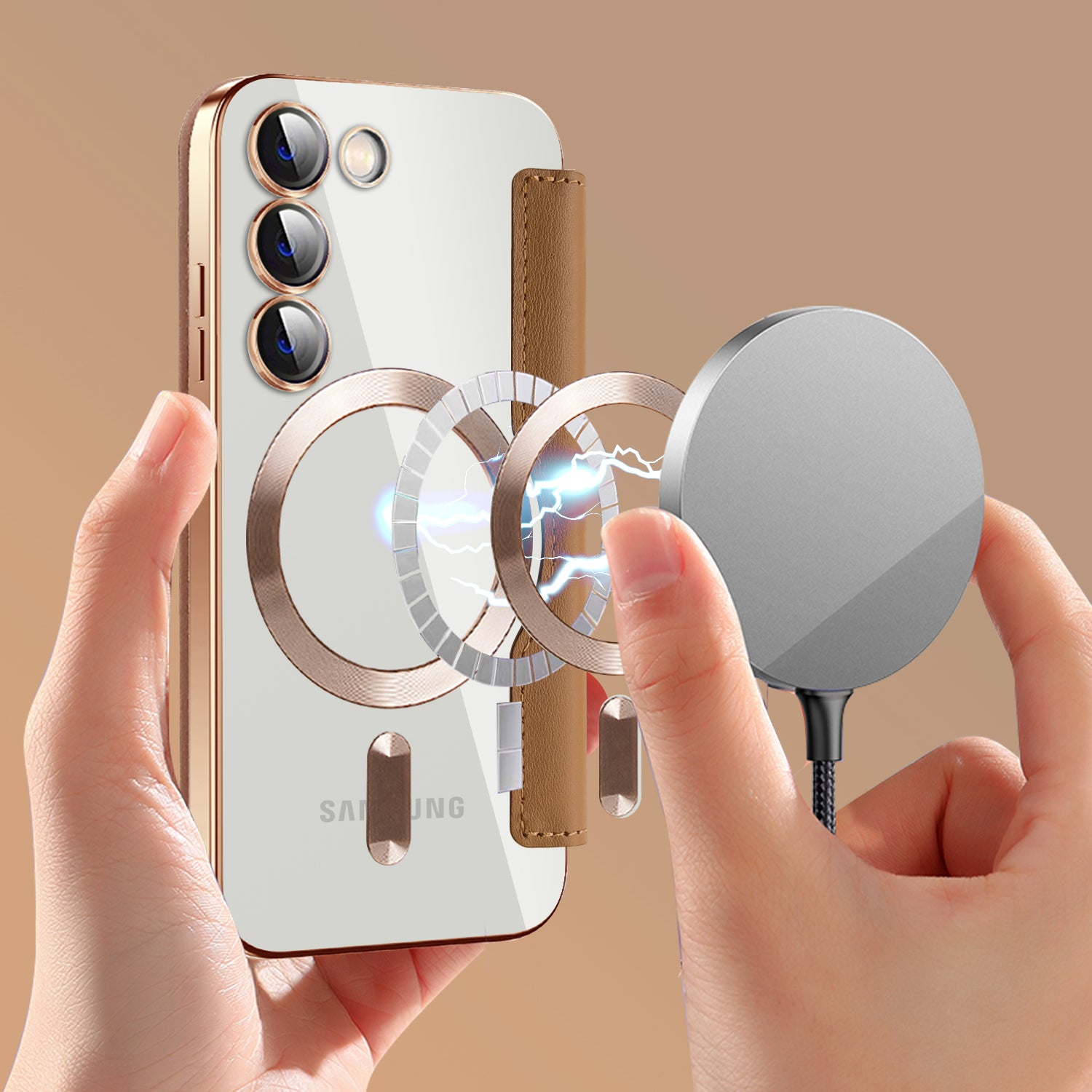 Magnetic Phone Case for Samsung Galaxy S23 PU Leather TPU Clear RFID Blocking Flip Cover with Lens Film