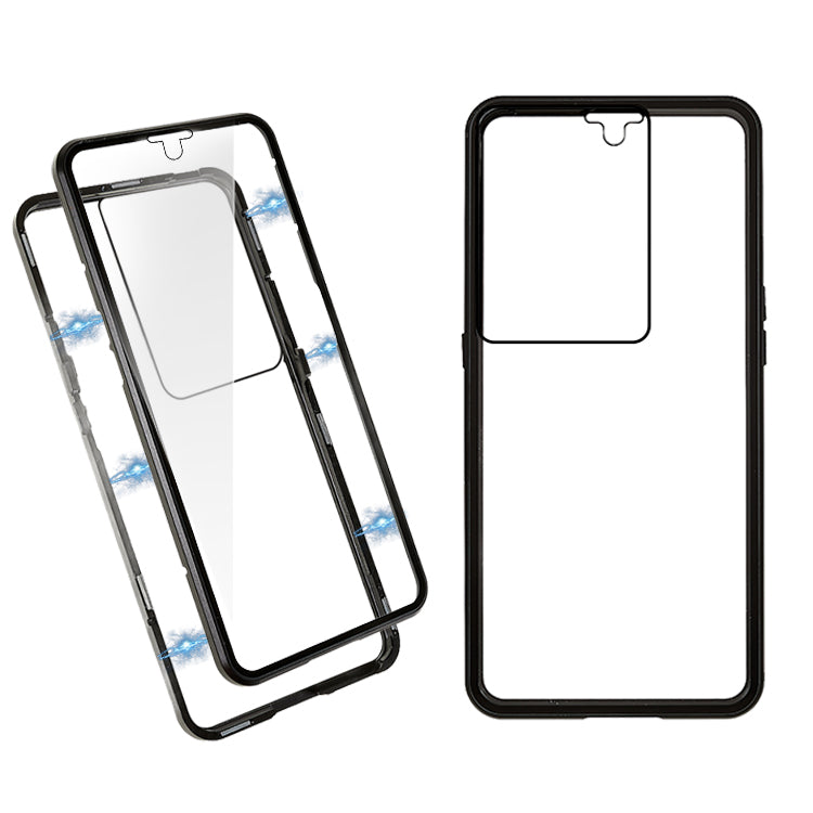 For Oppo Reno8 Pro 5G (Global Version) Double Side Tempered Glass Phone Case Metal Frame Magnetic Cover