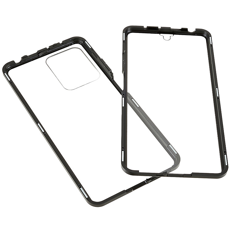 For Xiaomi Redmi Note 12 Pro 5G/Note 12 Pro Speed 5G/Poco X5 Pro 5G Double-sided Tempered Glass Phone Case Magnetic Metal Frame Clear Cover - Black