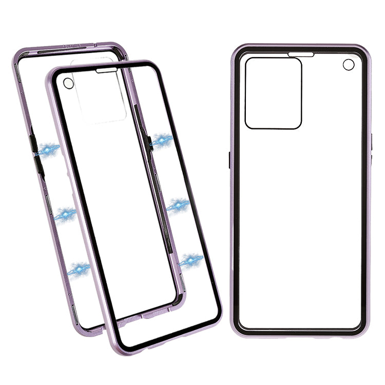 Metal Magnetic Case For Oppo Reno7 4G 360 Double-sided Tempered Glass Clear Phone Cover - Purple