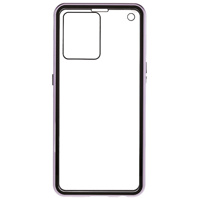 Metal Magnetic Case For Oppo Reno7 4G 360 Double-sided Tempered Glass Clear Phone Cover - Purple