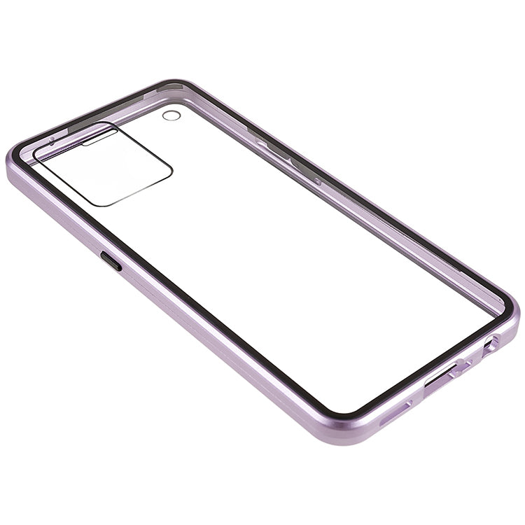 Metal Magnetic Case For Oppo Reno7 4G 360 Double-sided Tempered Glass Clear Phone Cover - Purple