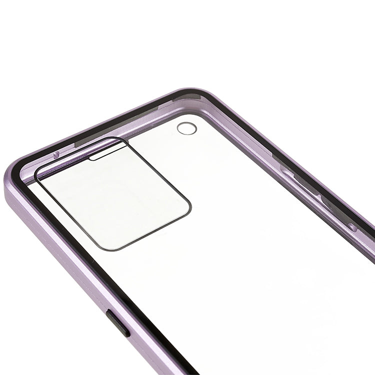 Metal Magnetic Case For Oppo Reno7 4G 360 Double-sided Tempered Glass Clear Phone Cover - Purple