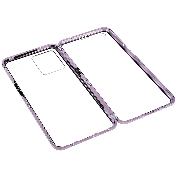 Metal Magnetic Case For Oppo Reno7 4G 360 Double-sided Tempered Glass Clear Phone Cover - Purple