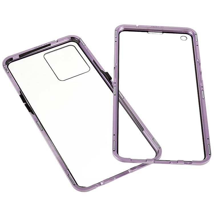Metal Magnetic Case For Oppo Reno7 4G 360 Double-sided Tempered Glass Clear Phone Cover - Purple