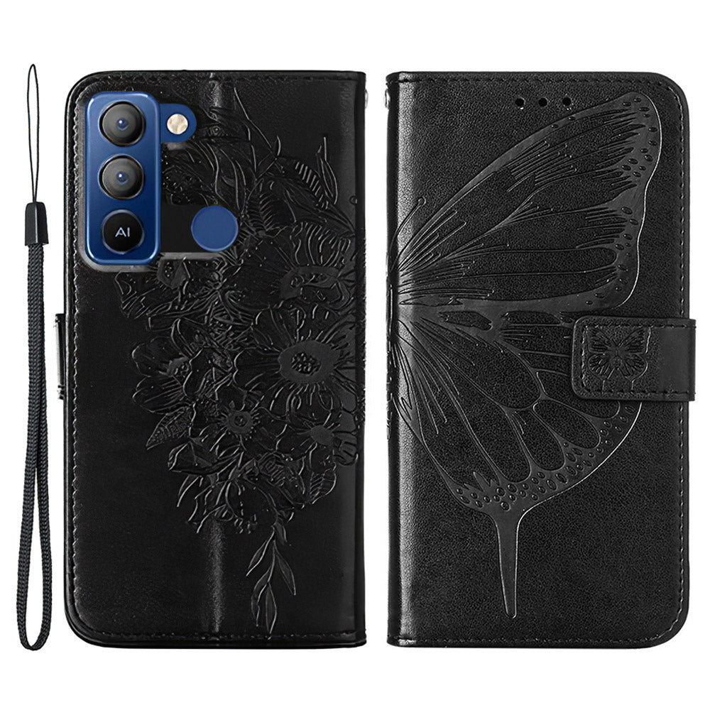 YB Imprinting Series-4 For Tecno Pop 5 LTE 4G Anti-drop Phone Cover Stand Butterfly Flower Imprinted Wallet Phone Case