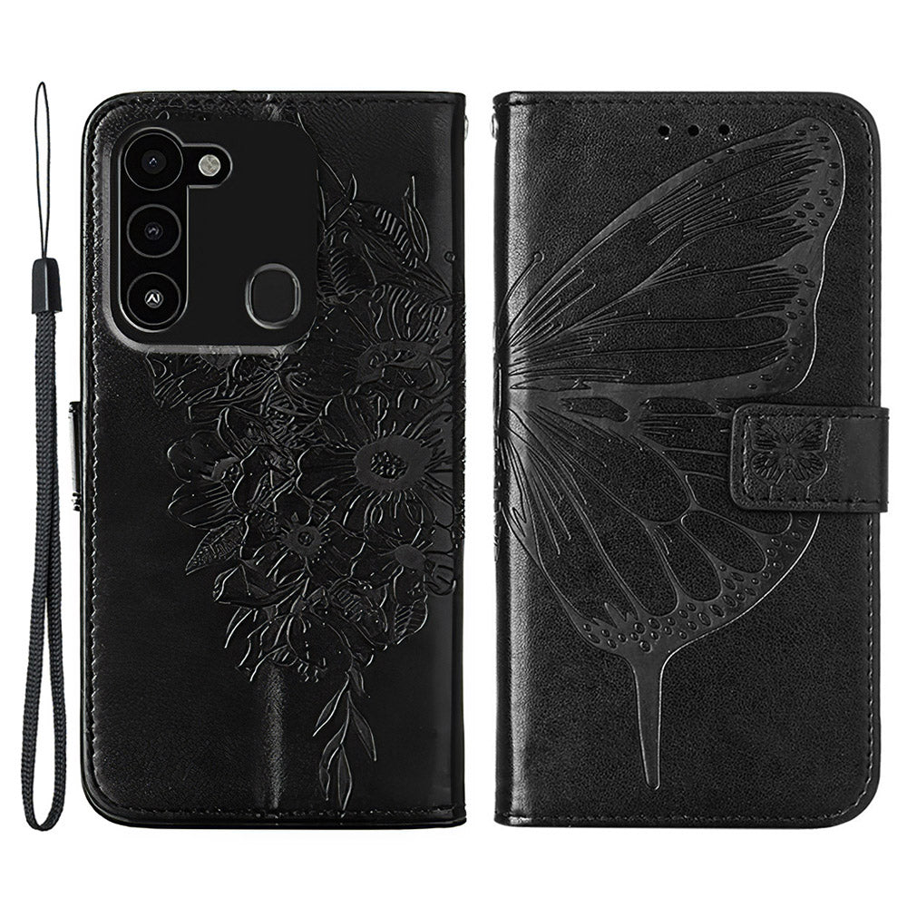 YB Imprinting Series-4 for Tecno Spark Go 2022 Butterfly Flower Imprinted Phone Case Stand Flip Leather Wallet Cover