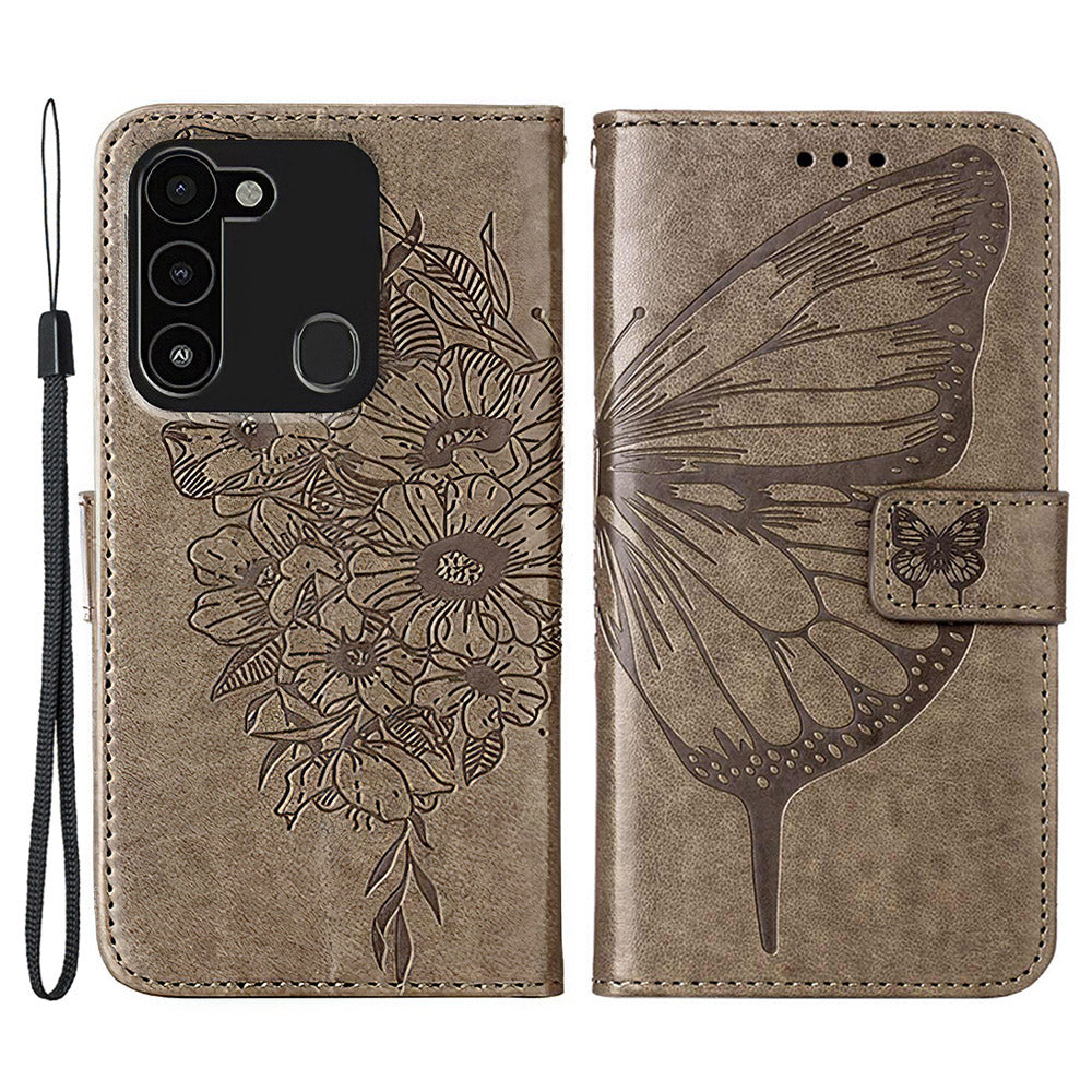 YB Imprinting Series-4 for Tecno Spark Go 2022 Butterfly Flower Imprinted Phone Case Stand Flip Leather Wallet Cover