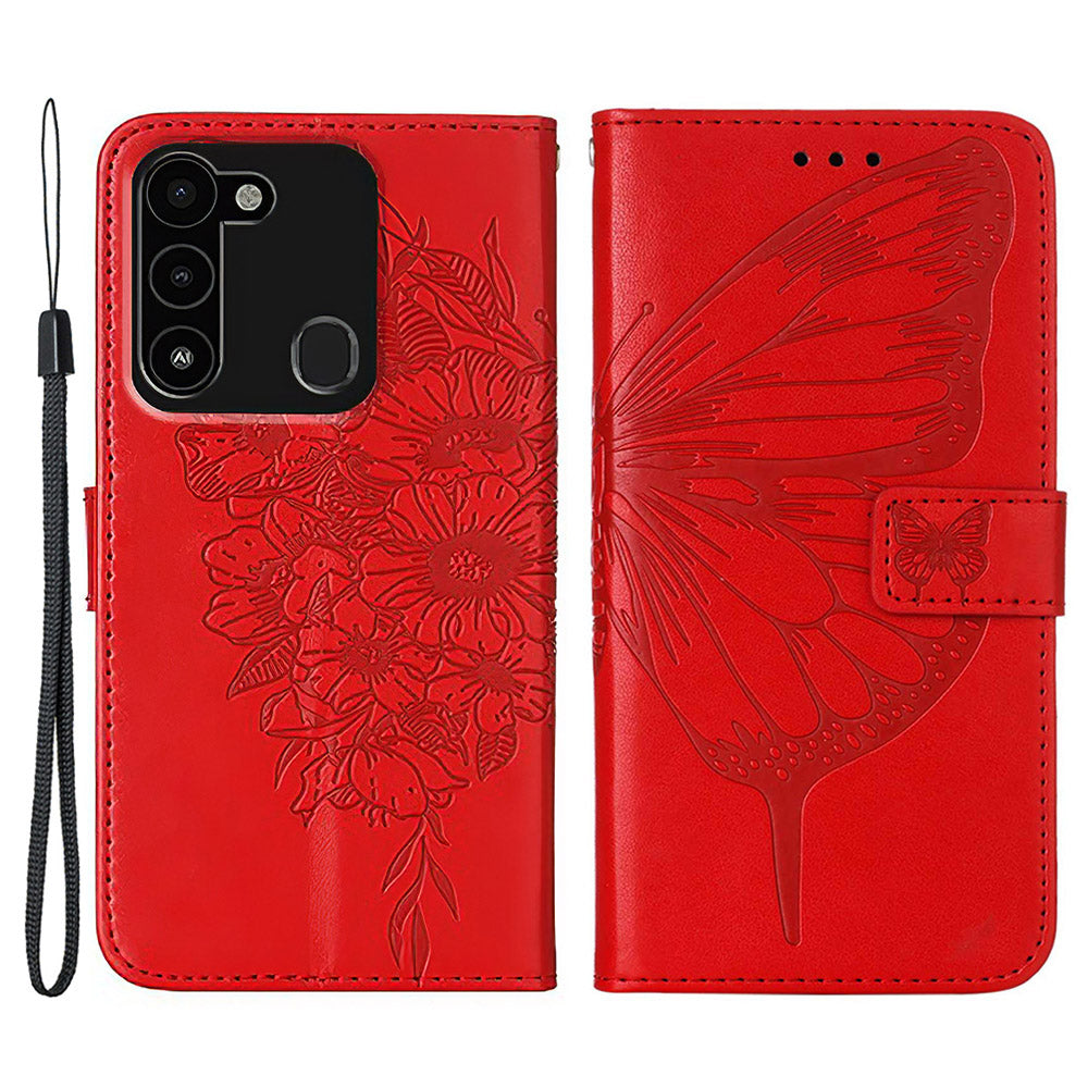 YB Imprinting Series-4 for Tecno Spark Go 2022 Butterfly Flower Imprinted Phone Case Stand Flip Leather Wallet Cover