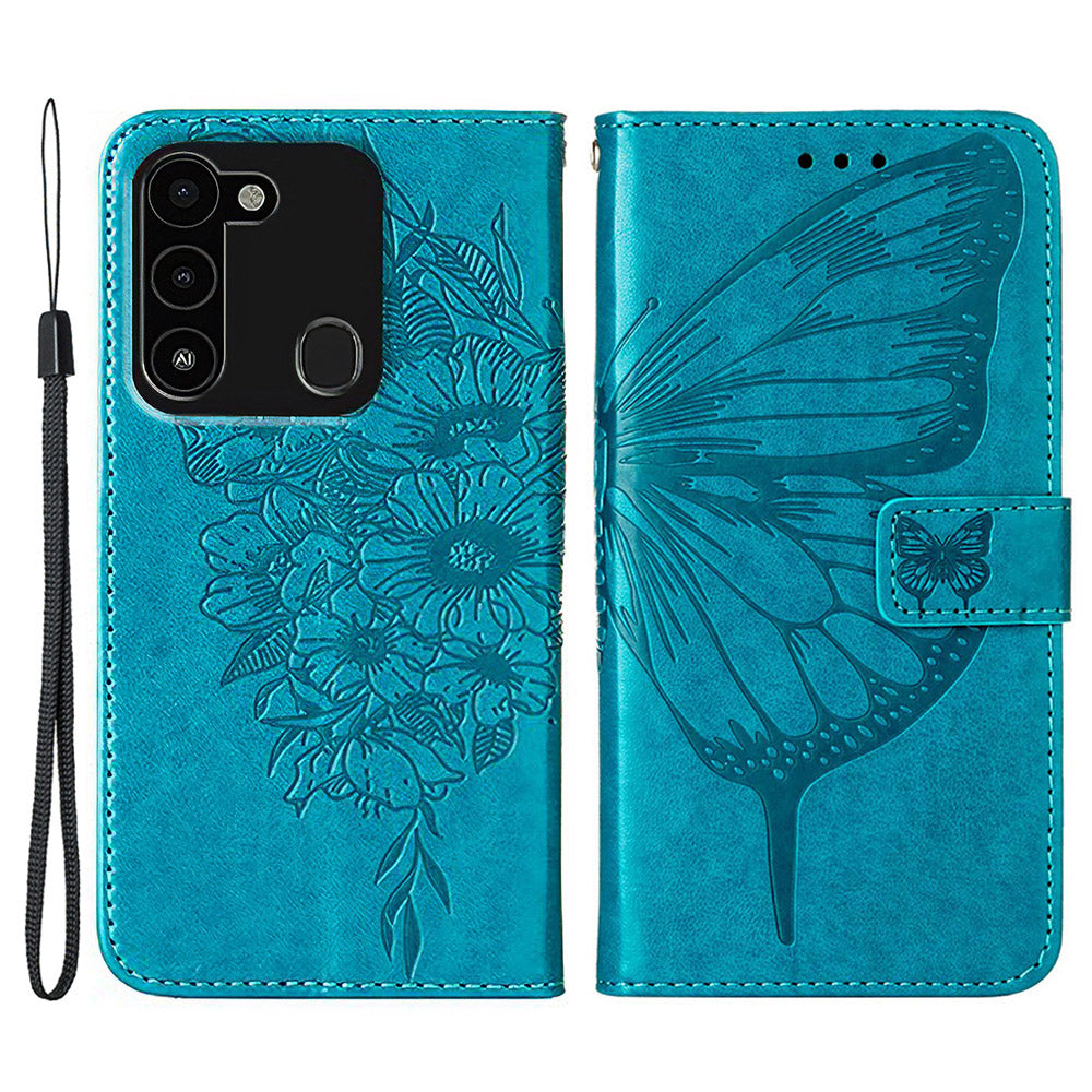 YB Imprinting Series-4 for Tecno Spark Go 2022 Butterfly Flower Imprinted Phone Case Stand Flip Leather Wallet Cover