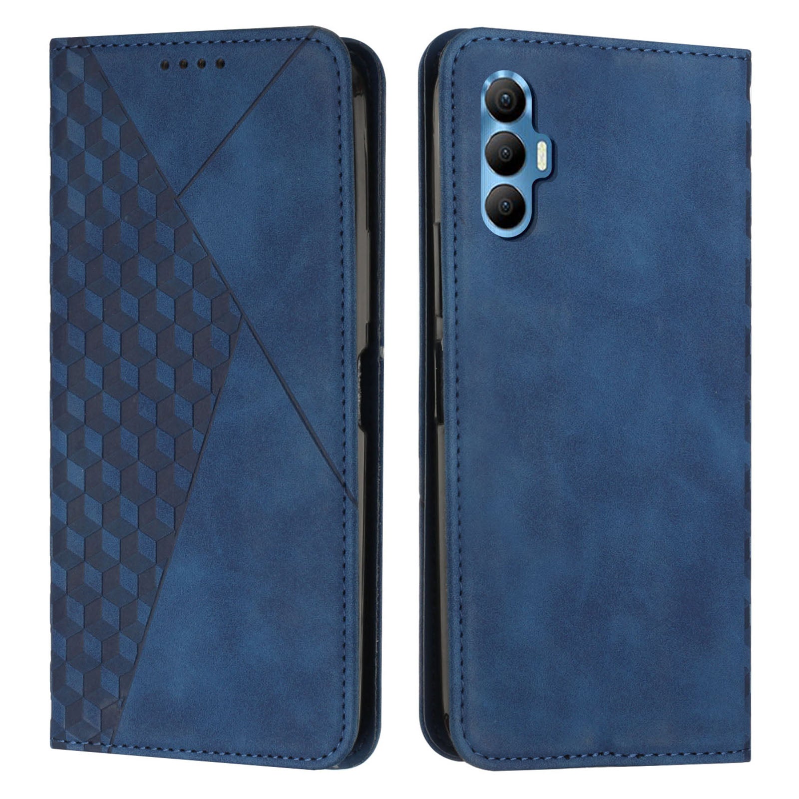 Anti-drop Phone Cover For Tecno Spark 8P Skin-friendly PU Leather Imprinted Rhombus Pattern Phone Case Stand Wallet