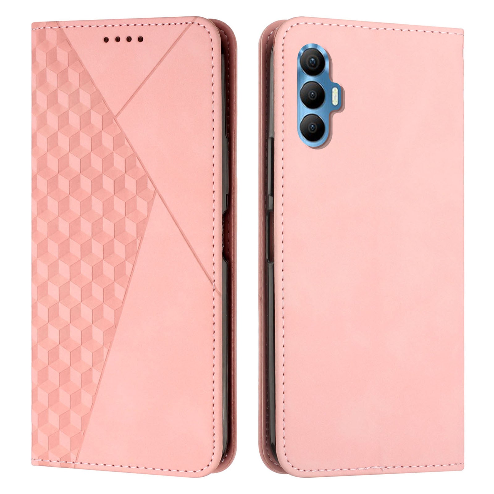 Anti-drop Phone Cover For Tecno Spark 8P Skin-friendly PU Leather Imprinted Rhombus Pattern Phone Case Stand Wallet