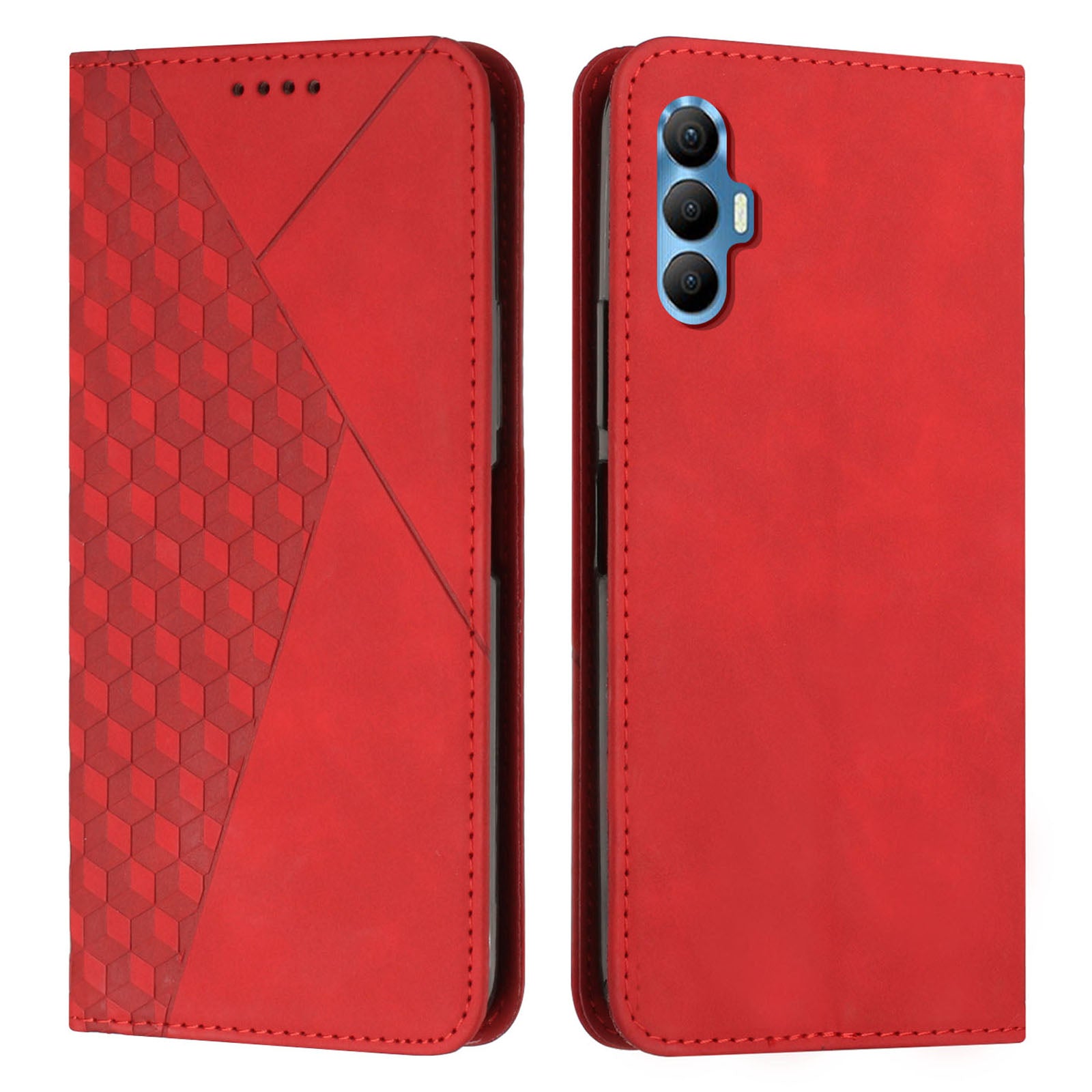 Anti-drop Phone Cover For Tecno Spark 8P Skin-friendly PU Leather Imprinted Rhombus Pattern Phone Case Stand Wallet