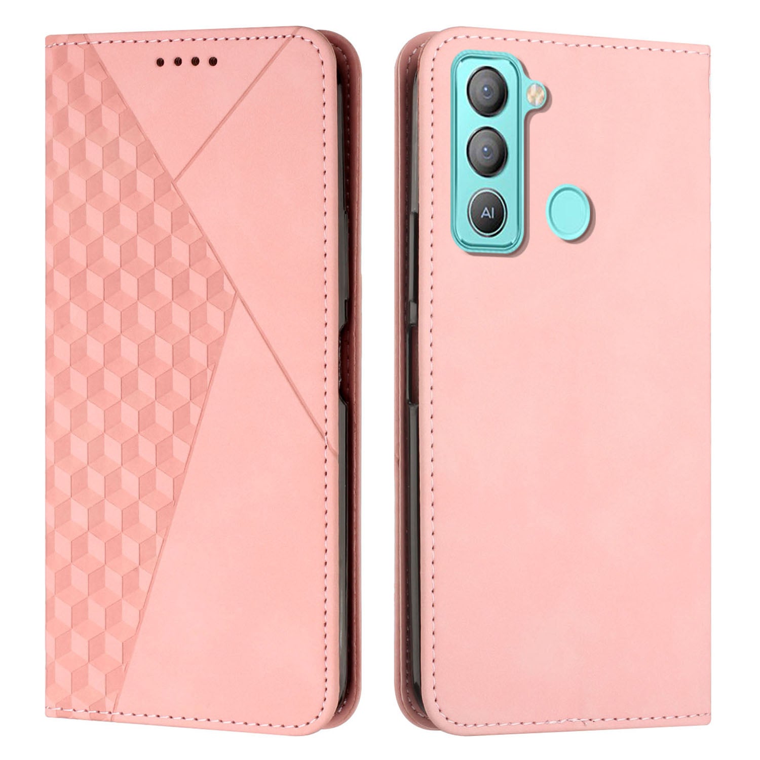 For Tecno Pop 5 LTE 4G Skin-feel Rhombus Texture Phone Case Magnetic Leather Stand Wallet Phone Cover