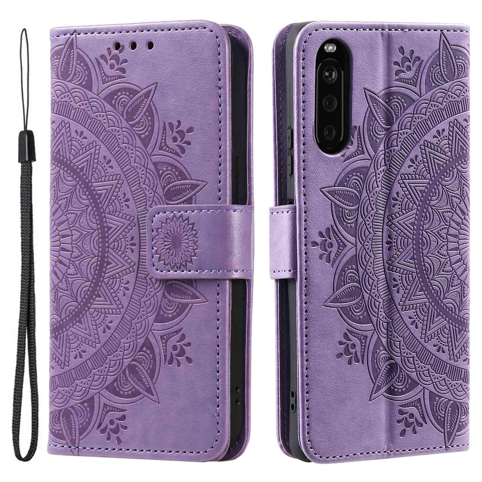 For Sony Xperia 10 V PU Leather Wallet Phone Case Imprinted Mandala Flower Pattern Magnetic Folio Stand Cover