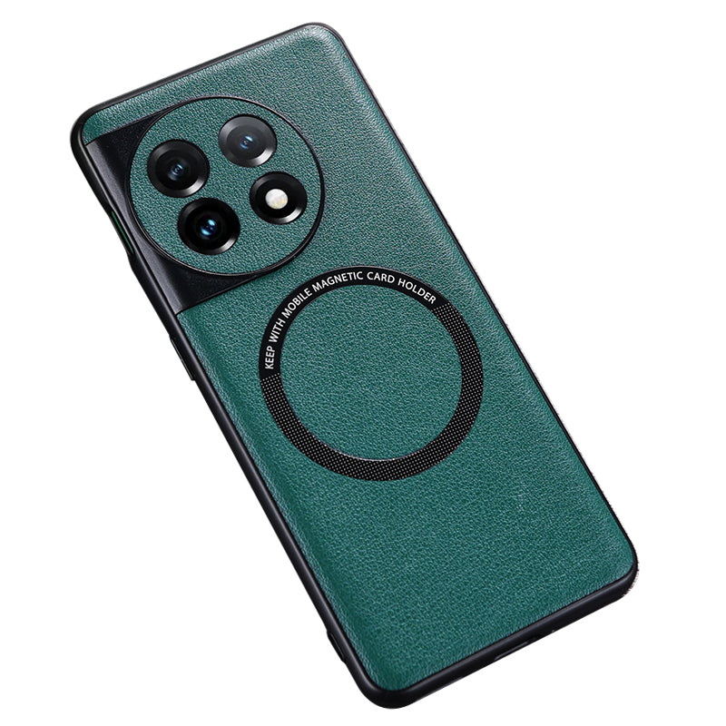 Magnetic Phone Case for OnePlus 11 5G PU Leather Coated TPU PC Electroplating Back Cover