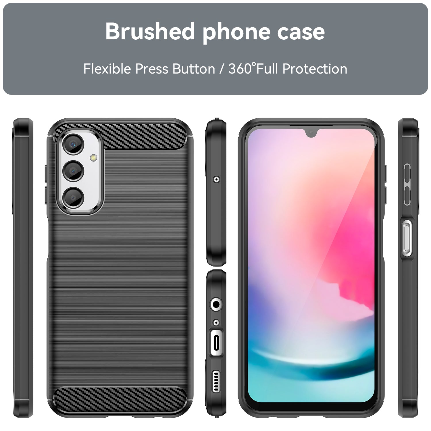 For Samsung Galaxy A24 4G Anti-scratch Phone Case Carbon Fiber Texture Brushed Surface Protective Back Cover