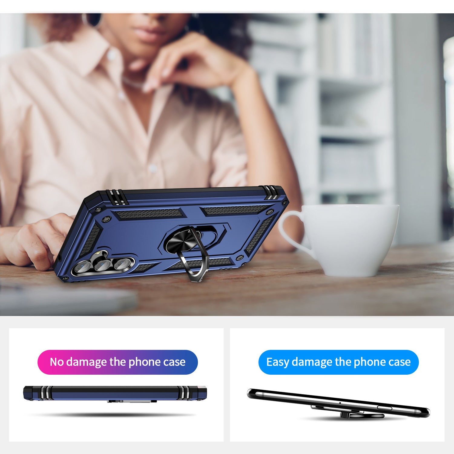 For Samsung Galaxy A54 5G Shockproof Phone Case Military Grade Phone Back Cover with Ring Kickstand